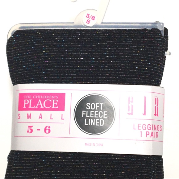 NWT S Girls 5-6 The Children’s Place Soft Fleece Black Sparkles Leggings Tights - Picture 5 of 5